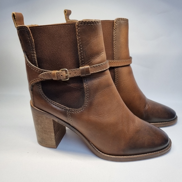 Zara Shoes - Zara Leather Boots UK 4 Buckled Heeled Brown Ankle Elasticated Sides